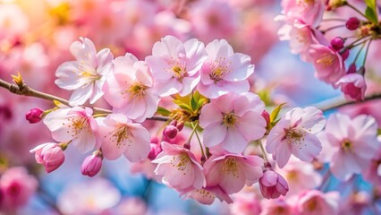 Fototapeta premium Closeup of delicate pink cherry blossoms in bloom