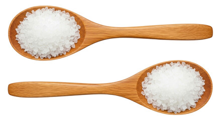 Isolated Two Wooden Spoons with Coarse Salt, Cooking Ingredient, Food, Spice, Flavoring
