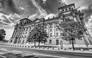 Berlin Reichstag facade showcasing classical stone structure combined with modern elements