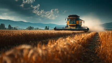 Fototapeta premium combine harvester working on a wheat field