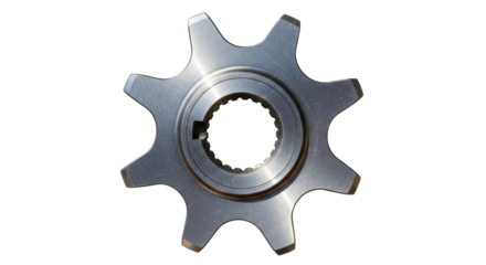 Isolated shiny metal cogwheel part with gear teeth, automotive or industrial component