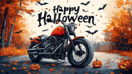 Happy Halloween Card With Motorbike