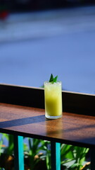 Passion fruit juice on the table on a beautiful sunny morning