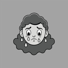 A cartoon character depicting a man with a sorrowful face, characterized by a frown and teary eyes.