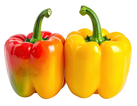 Two vibrant bell peppers, one red-orange, the other yellow, in close proximity