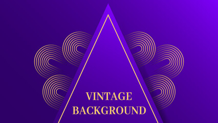 Luxury purple gradient background with single 3D triangle, decorative golden swirls, and glowing accents. Ornamental abstract design with rich details.