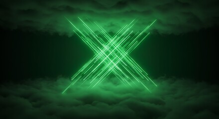 Green Laser Grid Sky - Crisscross Energy Beams AI-Generated for Sci-Fi Films, Tech Presentations