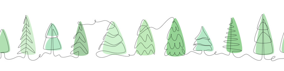 Seamless horizontal poster with Christmas trees on a white background. Vector graphics.
