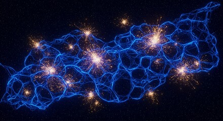 Cosmic Web of Galaxies - Glowing Universe Structure AI-Generated for Science Media, Education