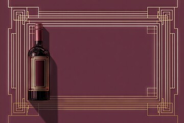Luxurious Art Deco Wine Bottle Presentation with Gold Frame - Space for Text