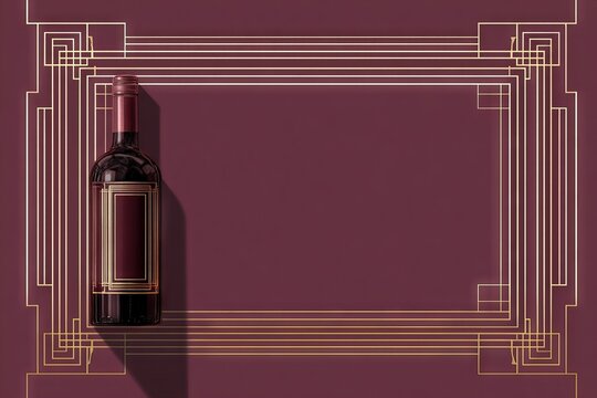 Luxurious Art Deco Wine Bottle Presentation with Gold Frame - Space for Text
