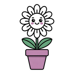 Cute Cartoon Flower in Pot with Smiling Face for Kids, Gardening, and Nature Themes