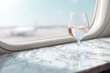 Pre-Flight Glass of Rosé Wine Overlooking the Airport Tarmac