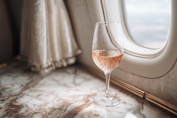 Sparkling Rosé Wine Poured for a Luxurious In-Flight Experience