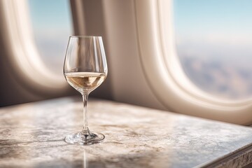 Enjoying a Glass of White Wine with a Mountain View In-Flight