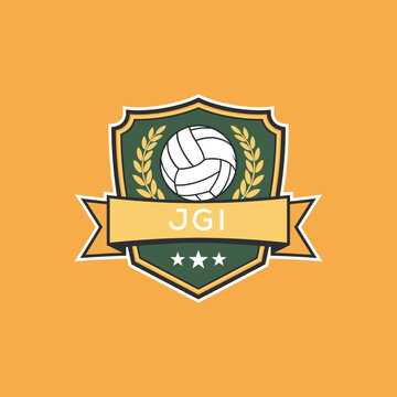 JGI Volleyball Logo Design JGI Modern Sports Shield Emblem with Ball, Laurel and Ribbon for Volleyball Club, JGI Tournament and Team Branding
