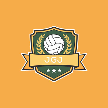JGJ Volleyball Logo Design JGJ Modern Sports Shield Emblem with Ball, Laurel and Ribbon for Volleyball Club, JGJ Tournament and Team Branding
