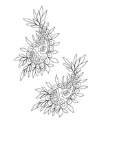 A vector illustration of a black tree branch with green leaves and a single flower is an isolated nature decoration pattern