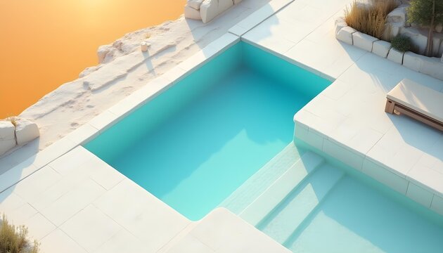 Turquoise Swimming Pool with White Deck and Sunset Sky - Powered by Adobe