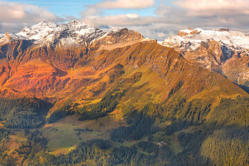 Panoramic view of Swiss Alps sunset, Switzerland