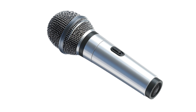 A shiny silver handheld device for capturing sound, with a mesh head