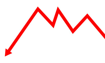 Red downward trending graph isolated on transparent background