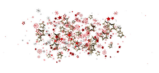 A vibrant Christmas background with a scattering of red and gold stars and snowflakes on a white background, perfect for holiday designs.