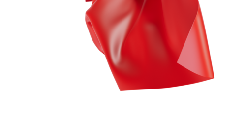 Abstract red fabric with dynamic folds against a clean white backdrop. Perfect for backgrounds, textures, or design elements. Simple yet elegant