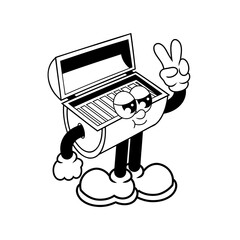 Retro character design of cool barbecue grill outline