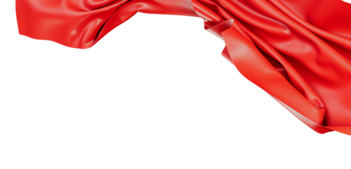 A close-up shot of red silk fabric with elegant folds and wrinkles on a white background. Perfect for designs.