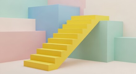 Obraz premium Vibrant geometric stairway composition with pastel backdrop elements for creative concept