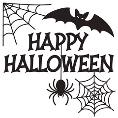 Spooky Halloween Lettering with Bat and Spider