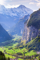 Lauterbrunnen valley aerial view in Swiss Alps, Switzerland