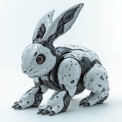 Rabbit or hare robot, robotic animal isolated over white background. Created with, Generative AI