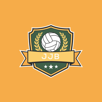 JJB Volleyball Logo Design JJB Modern Sports Shield Emblem with Ball, Laurel and Ribbon for Volleyball Club, JJB Tournament and Team Branding
