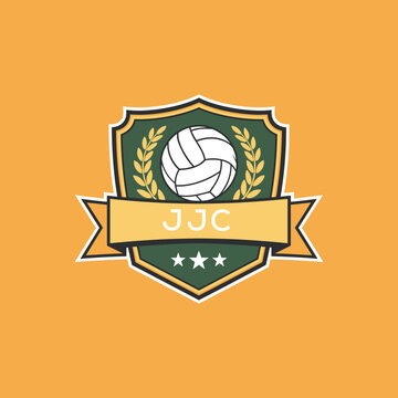 JJC Volleyball Logo Design JJC Modern Sports Shield Emblem with Ball, Laurel and Ribbon for Volleyball Club, JJC Tournament and Team Branding
