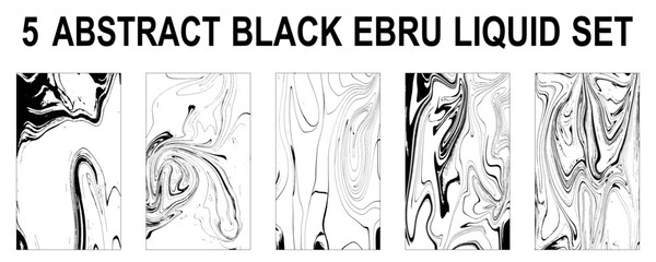 Set of abstract backgrounds. Ink marbling textures. Black and white. Hand drawn marble illustrations, ebru aqua paper and silk prints. Traditional Turkish ebru technique. Painting on water. stock illu