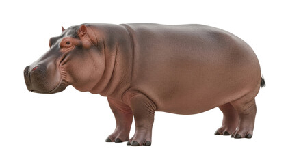 Isolated adult hippopotamus posing in studio, ready for design, close-up shot of a massive beast