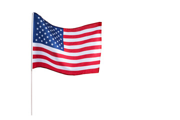 Stars and stripes waving flag of the United States isolated on transparent background. American flag is excellent for 4th of July, Veterans Day, and graphic design use.