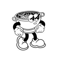 Retro character design of sad barbecue grill outline