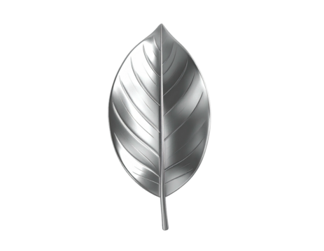 A glossy, silver leaf with detailed veins against a black background - Powered by Adobe