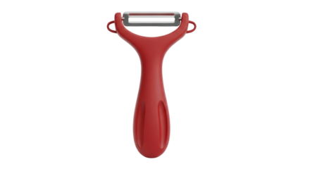 Isolated red Y-shaped vegetable peeler with a stainless steel blade for food preparation