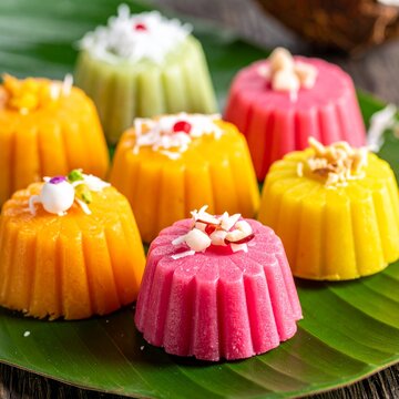 Traditional Balinese Jaje Bali Cakes With Rice Flour And Coconut On Banana Leaf