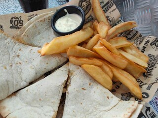 Quesadillas and fries