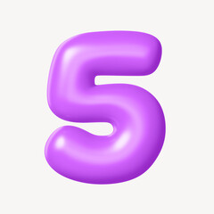 5 number five, 3D purple balloon texture