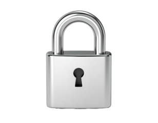Highly reflective, silver padlock with a keyhole, isolated on a black background