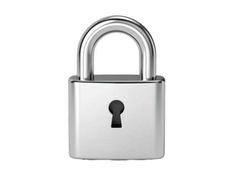 Highly reflective, silver padlock with a keyhole, isolated on a black background
