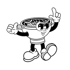 Retro character design of cute barbecue grill outline