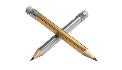 Two crossed writing utensils, one gold and one silver, against a dark background