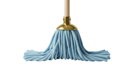 Isolated blue mop with golden cap used for cleaning the house, household object